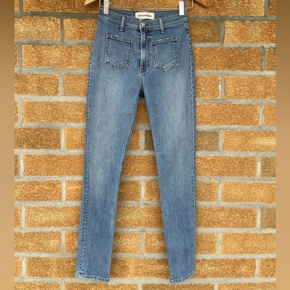 Reformation High Skinny Crop Jeans Patch Pockets 27
